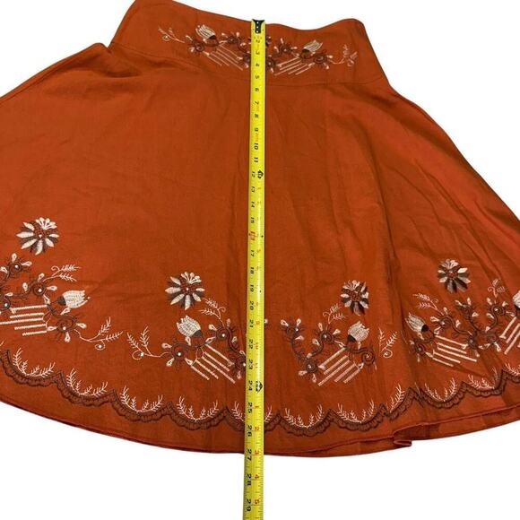 Vtg 70's Skirt A-Line Orange Embroidery Hippie Bohemian Funky Groovy Whimsical L - Picture 7 of 8